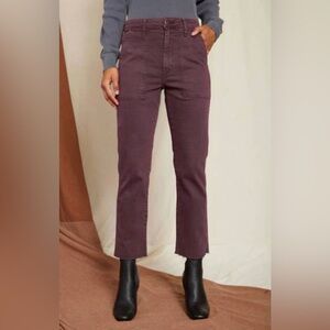 AMO Easy Army Trouser Pants Size 25 Burgundy High Rise Utility Crop Raw Hem